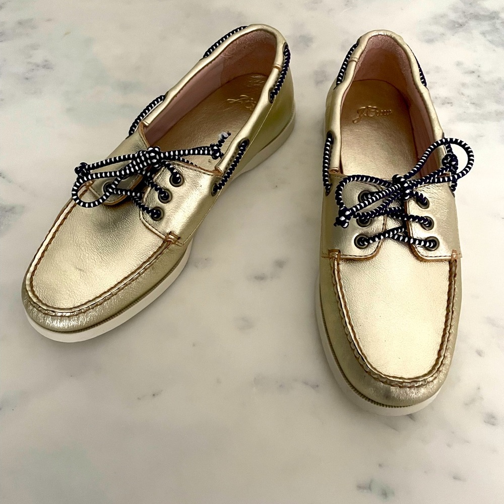 J Crew gold metallic boat shoes